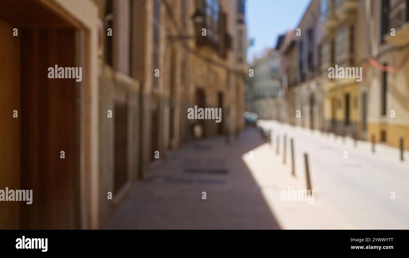 Defocused street view in mallorca spain with blurred buildings and a ...