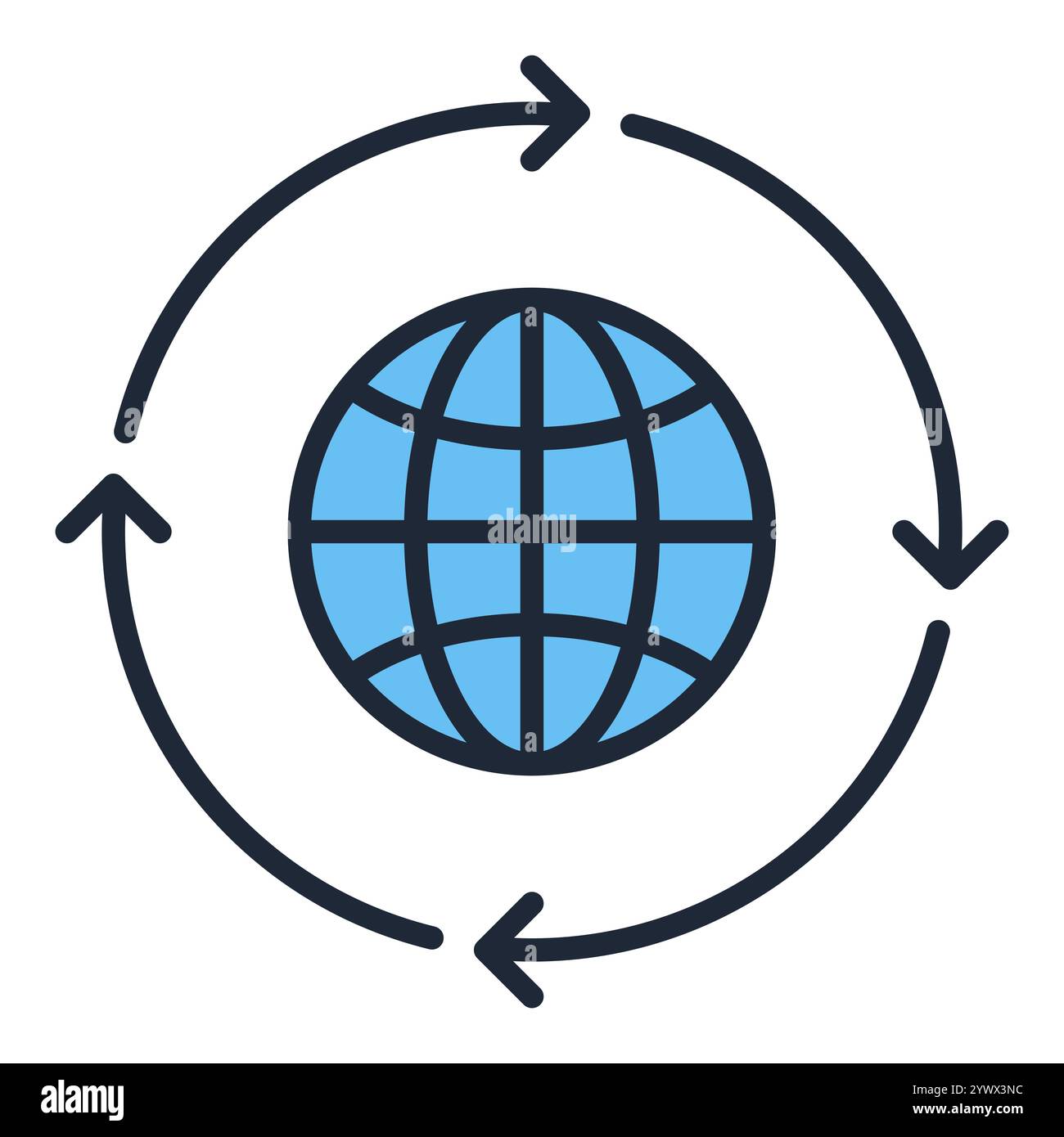 Arrows and Blue World vector Earth Globe concept colored icon or logo element Stock Vector