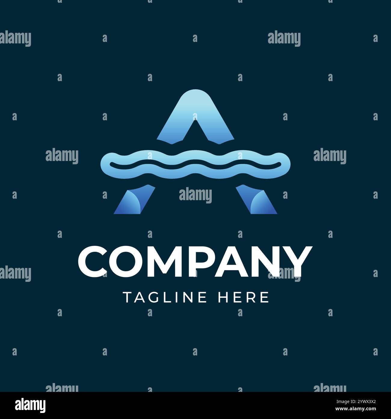 Letter A logo design with water wave design vector Stock Vector