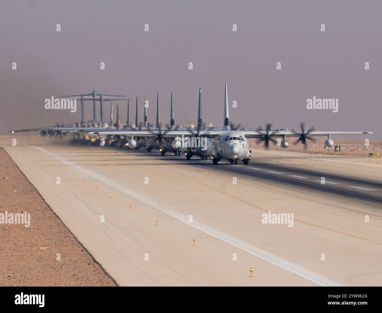 Aircraft taxi in formation during TUWAIQ-4, a host nation-led multilateral exercise within the U.S. Central Command area of responsibility, Dec. 7, 20 Stock Photo