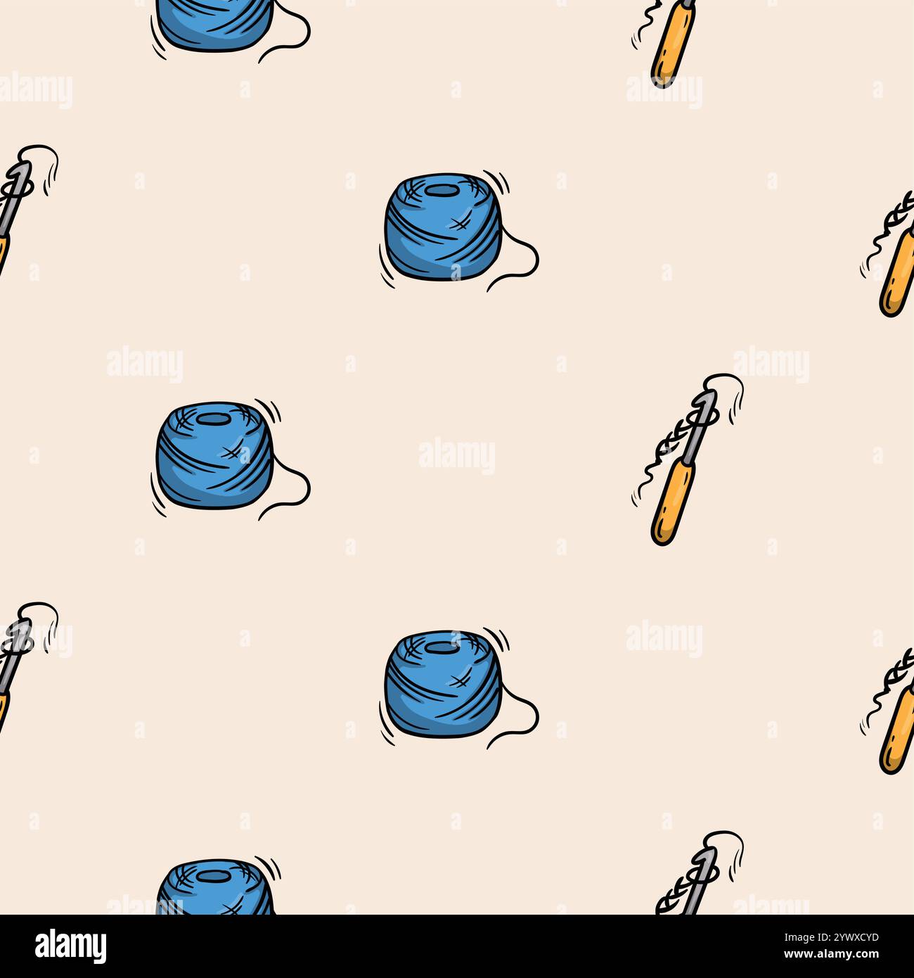 Seamless pattern with knitting and crochet threads. Vector background associated with handmade, needlework Stock Vector