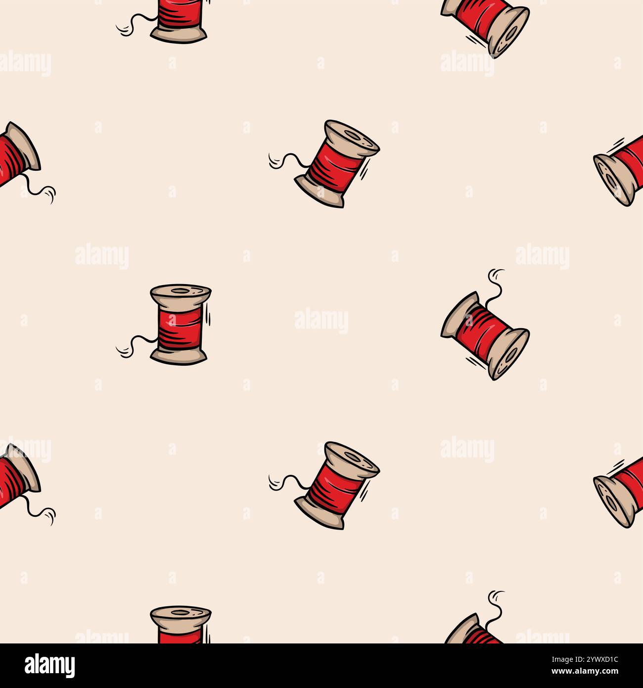 Seamless pattern with a spool of red thread for sewing. Vector background associated with handmade, needlework Stock Vector