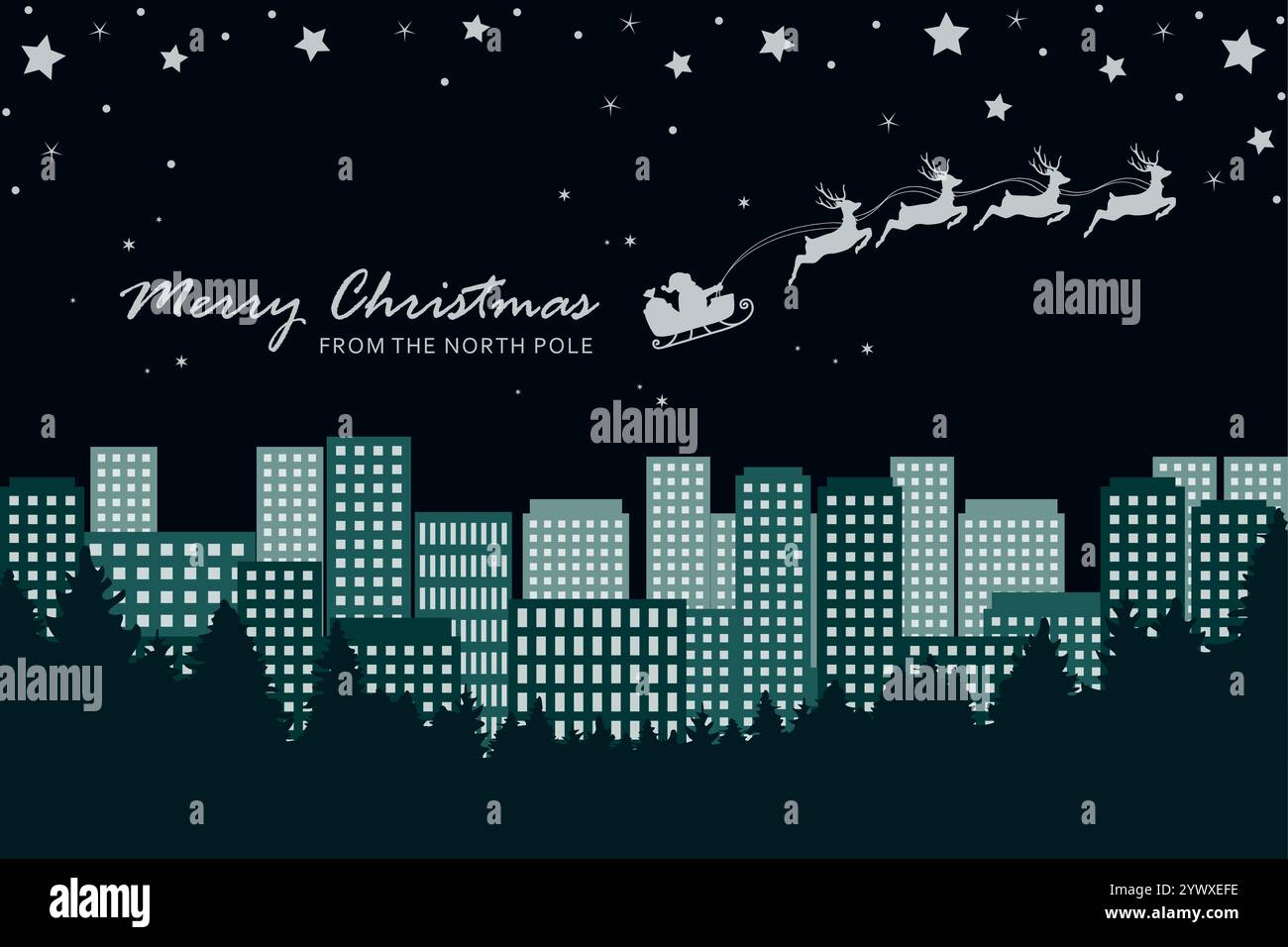 christmas banner santa claus in a sleigh with reindeer in the city ...