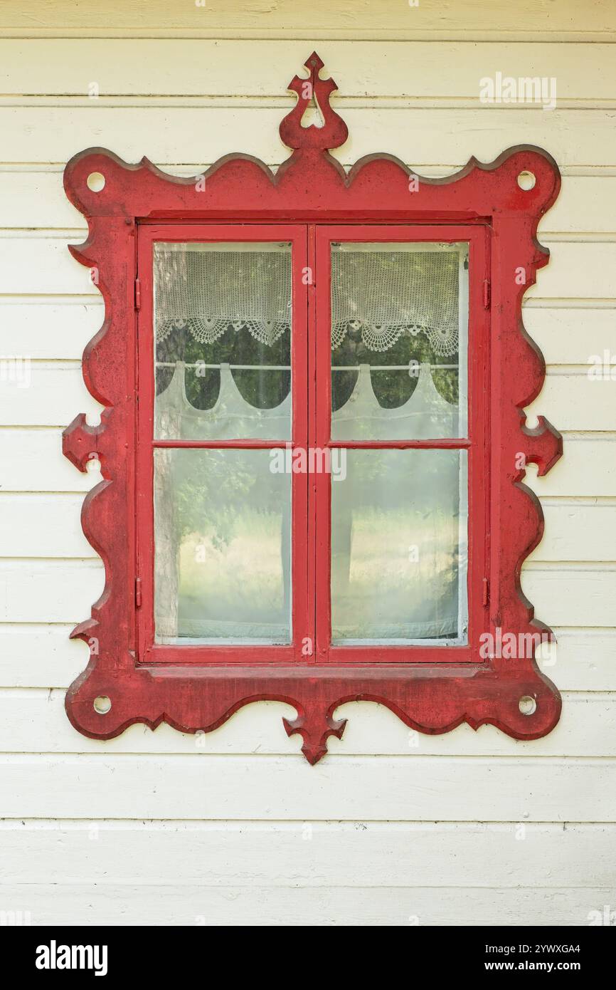 Decorative window on an old wooden building Stock Photo - Alamy