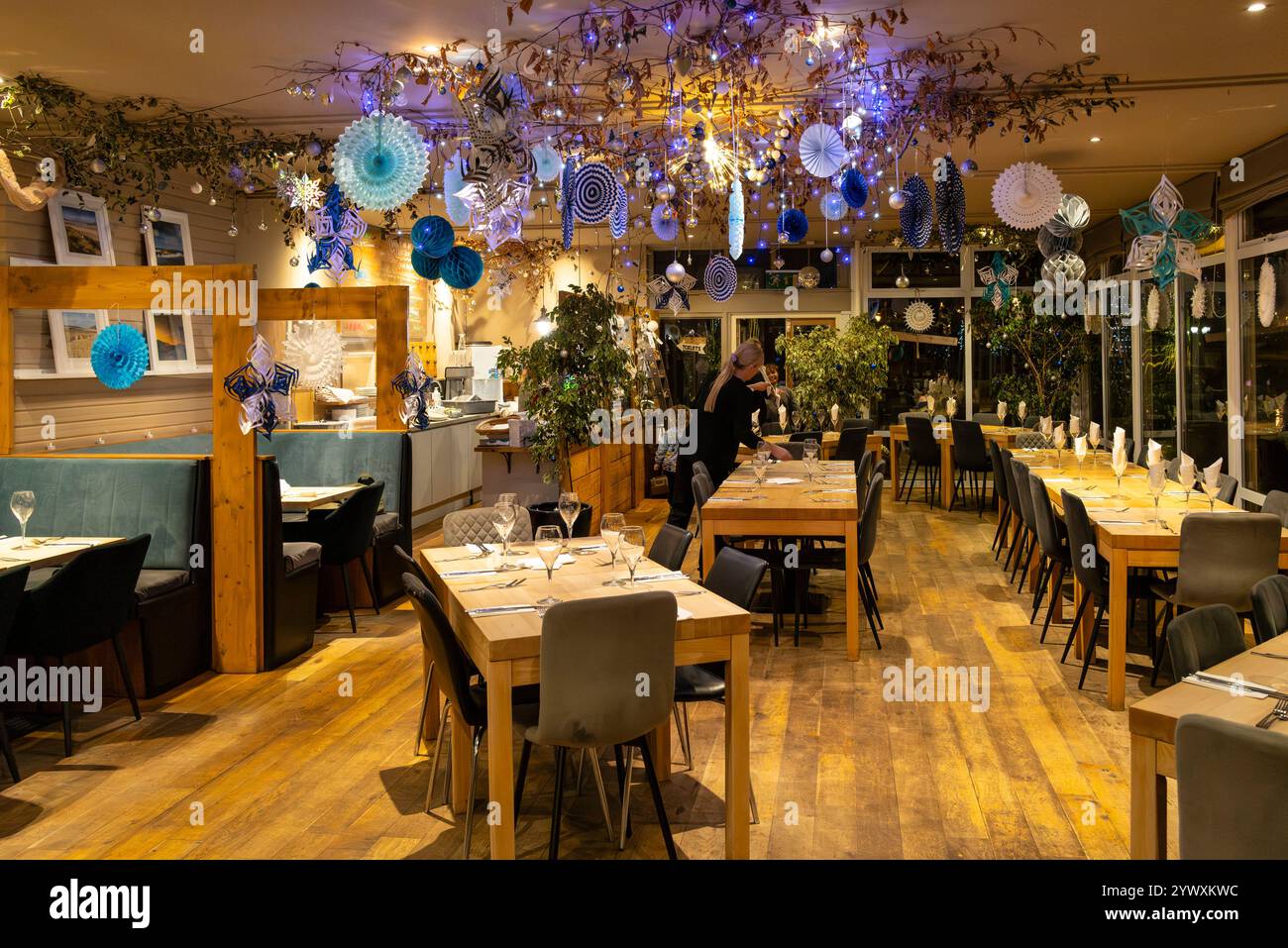 The interior of the Lakeside Restaurant cafe in Newquay Cornwall in the UK. Stock Photo