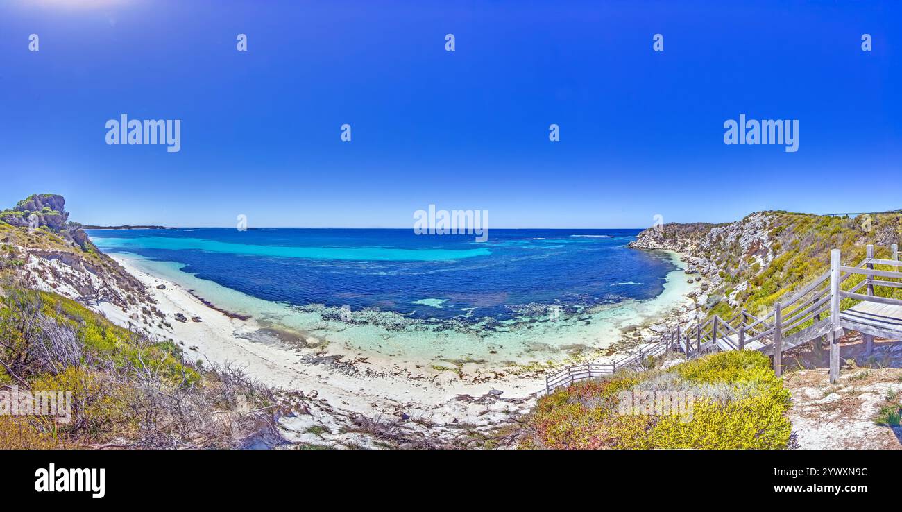 Idyllic beach with turquoise waters and rocky shoreline on Rottnest ...