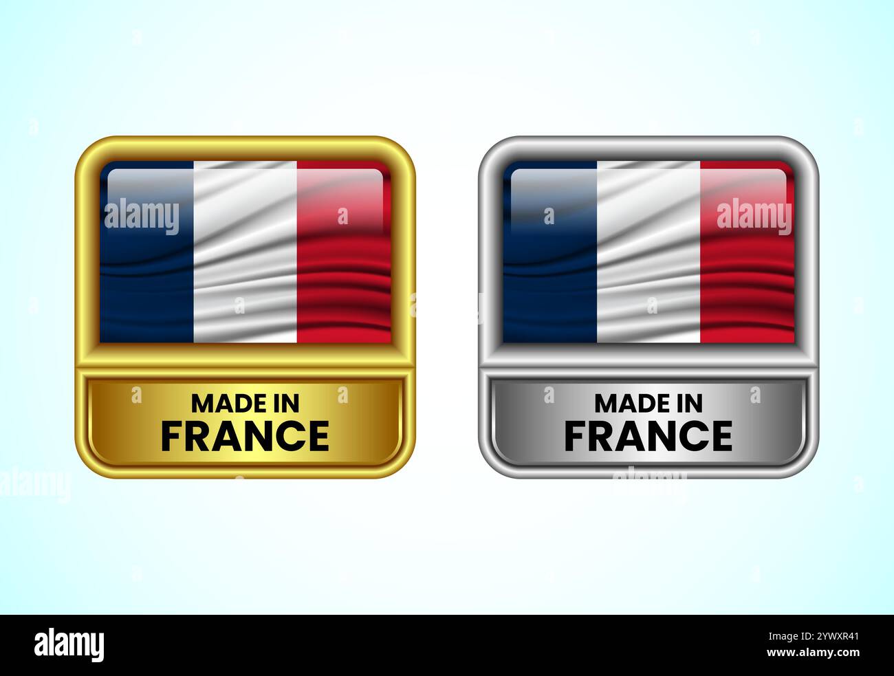Made in France label icon in gold and silver color. Flag icon set for ...
