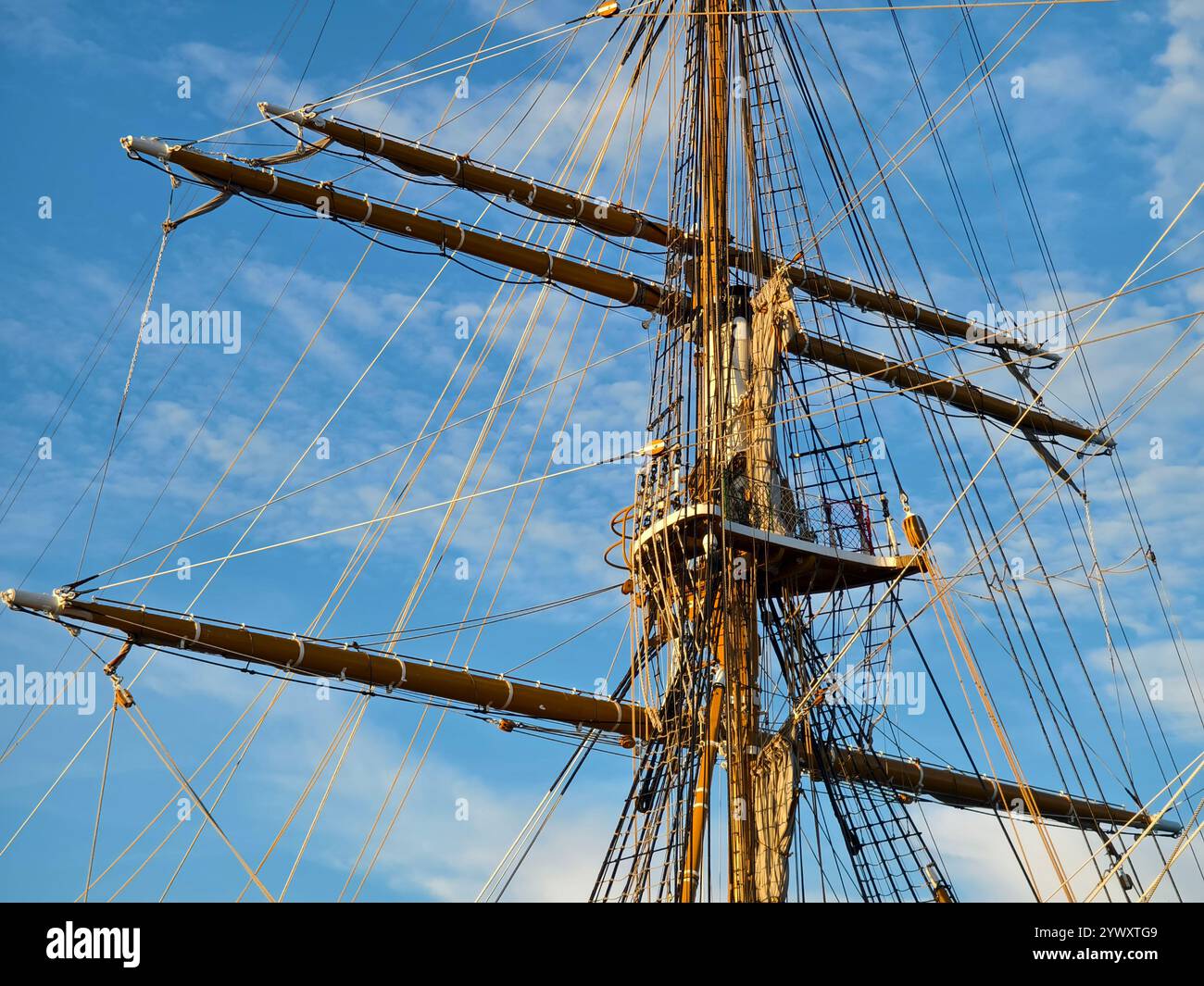 Ropes stretched across the masts of an old ship Stock Photo - Alamy