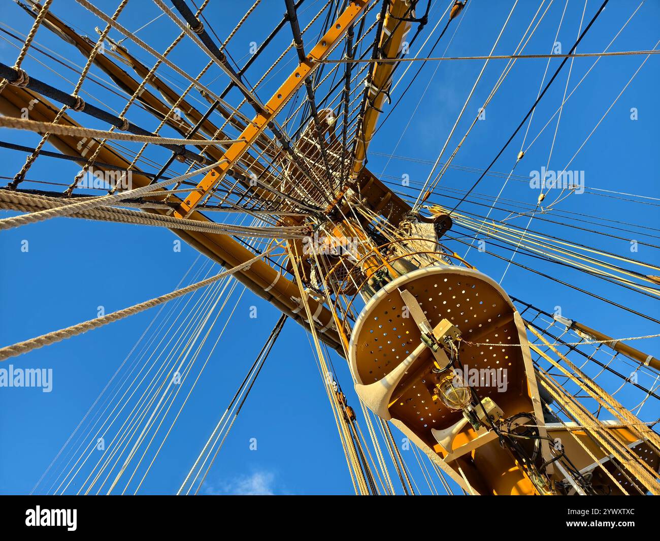 Ropes stretched across the masts of an old ship Stock Photo - Alamy
