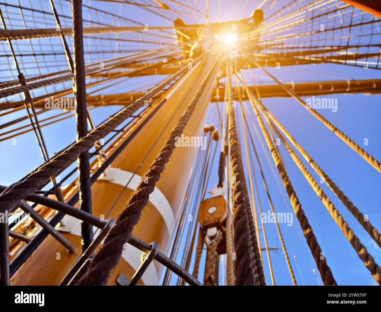 Ropes stretched across the masts of an old ship Stock Photo - Alamy