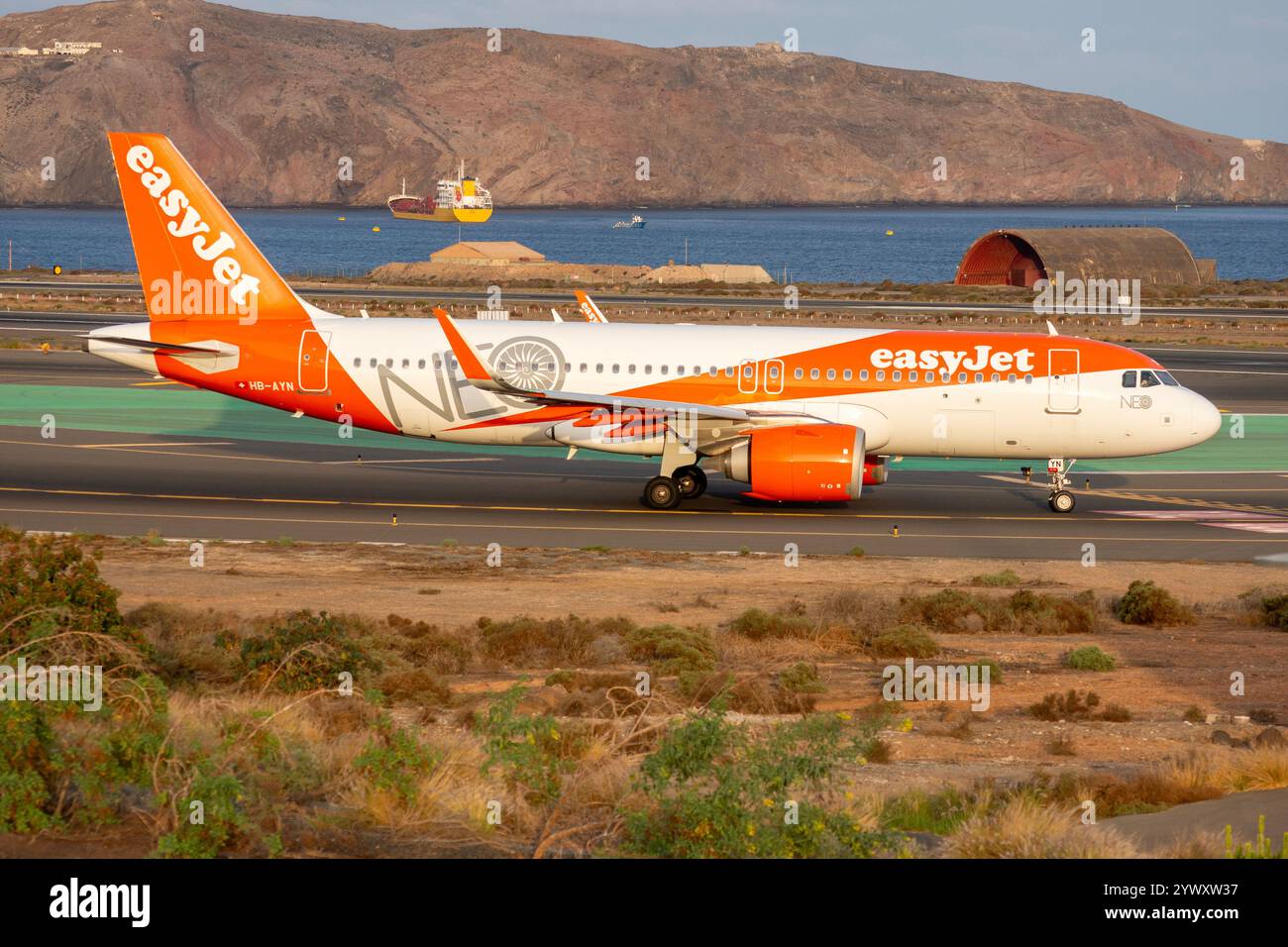 Airbus A320 neo airliner of the Easyjet airline at the Gran Canaria airport, Gando. Stock Photo