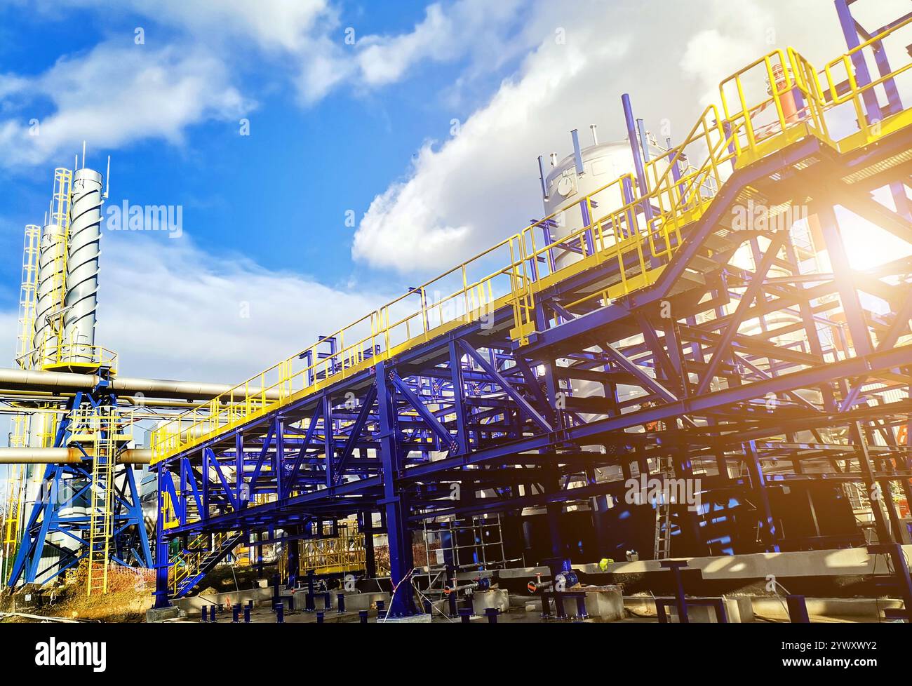 Steel structure is under construction on the construction site against ...