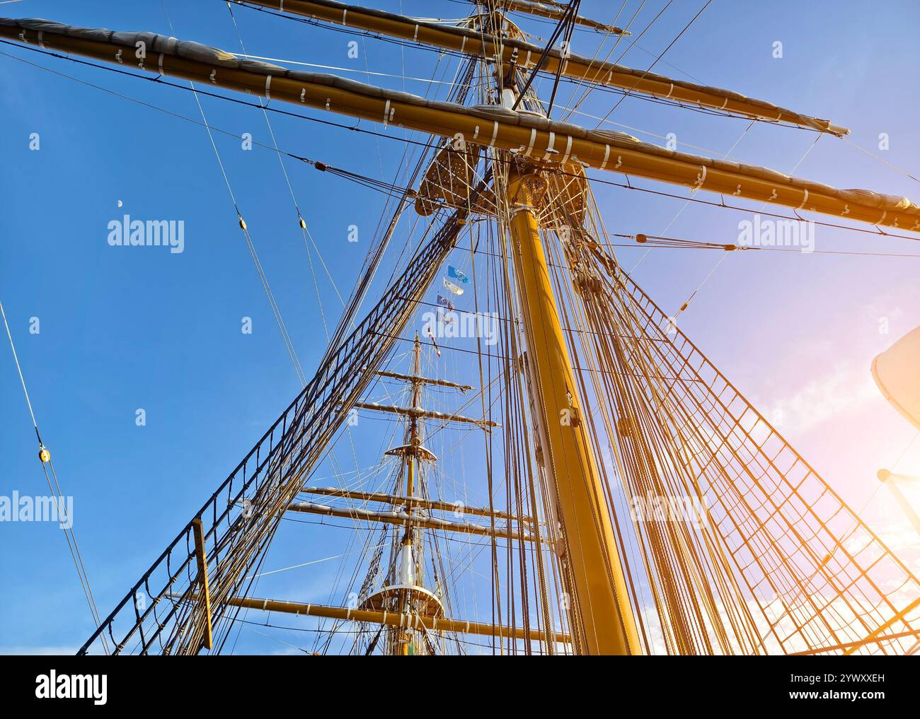 Ropes stretched across the masts of an old ship Stock Photo - Alamy