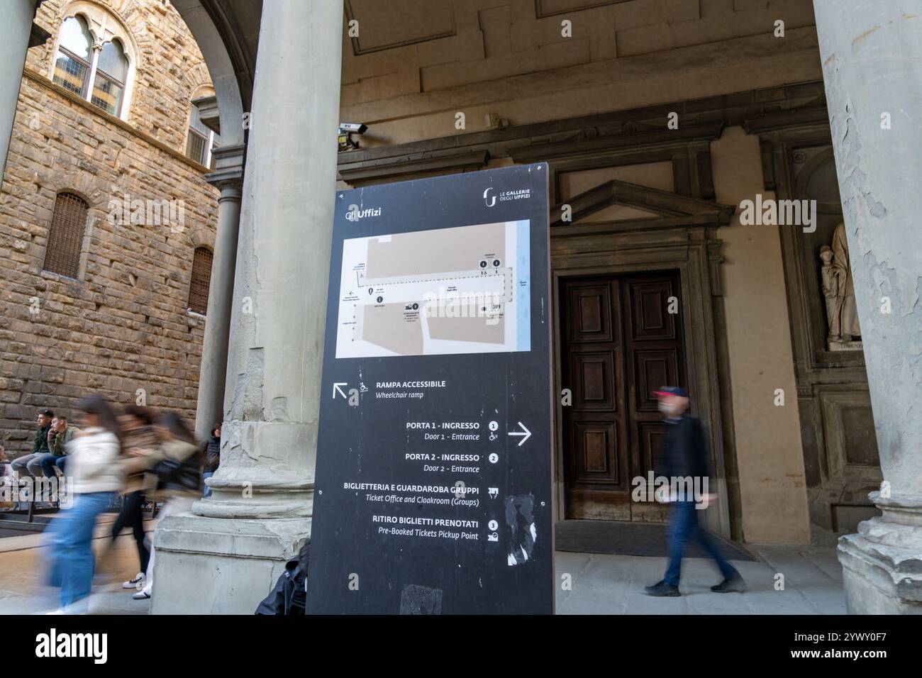 A sign for the Uffizi Gallery in Florence, Italy. Stock Photo