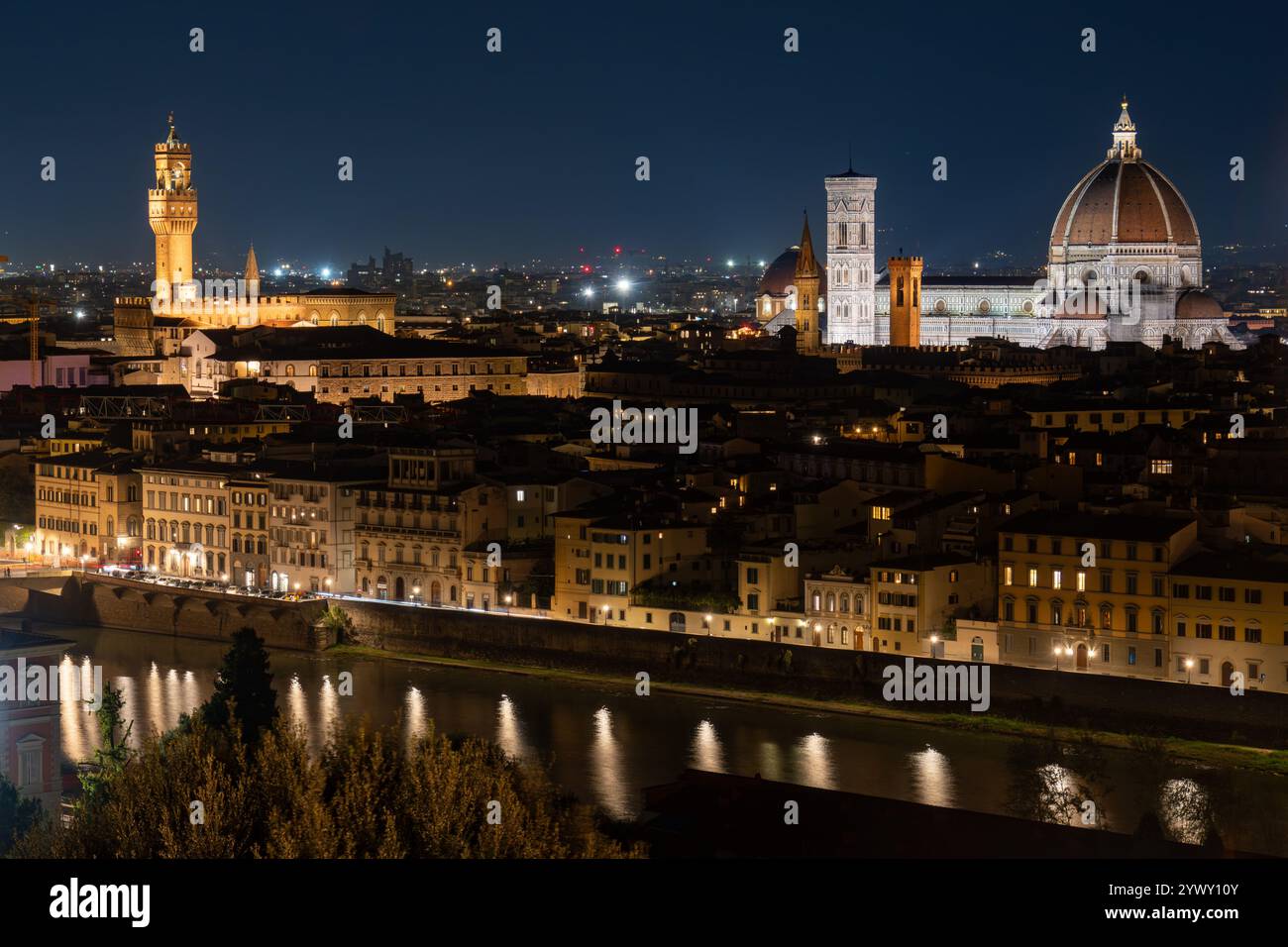 The Palazzo Vecchio And The Duomo Viewed At Night From The Piazzale The Palazzo Vecchio And The Duomo Viewed At Night From The Piazzale