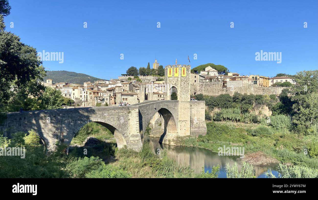 View of the bridge and old town of Besalu in Spain - Smartphone Captured Stock Image