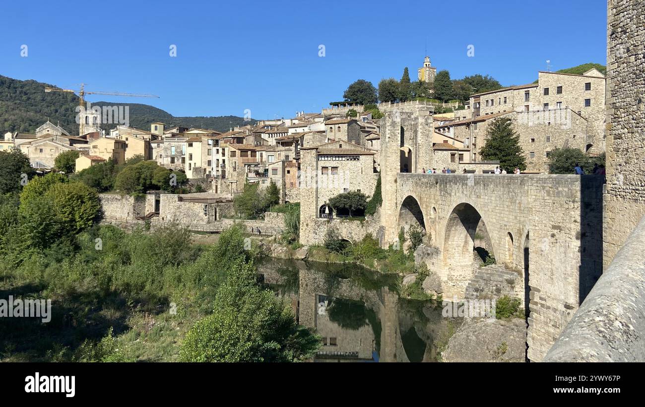 View of the bridge and old town of Besalu in Spain - Smartphone Captured Stock Image