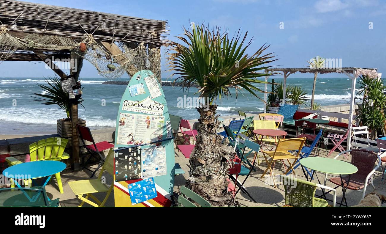 Beautiful view of the coast with waves from a café - Smartphone Captured Stock Image