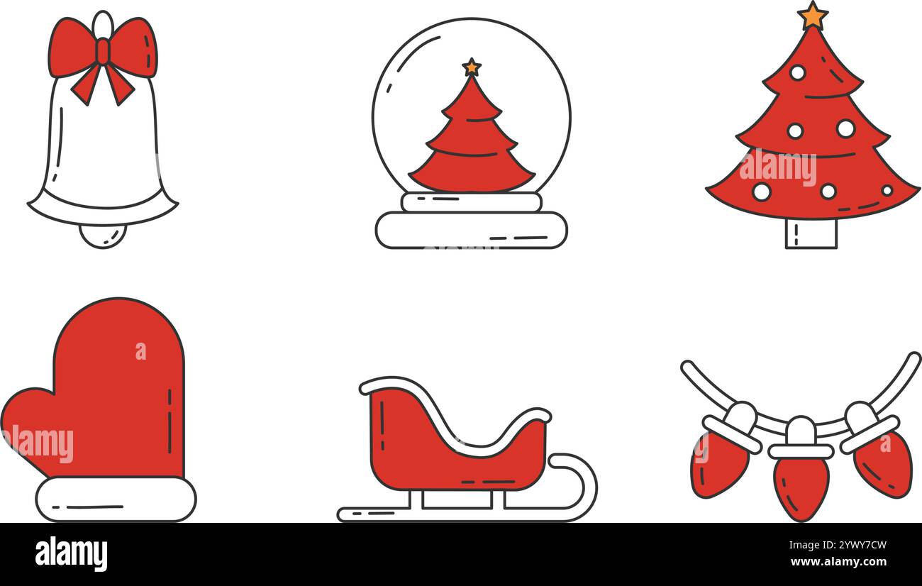 Christmas icon set with red festive designs Vector Stock Vector Image ...