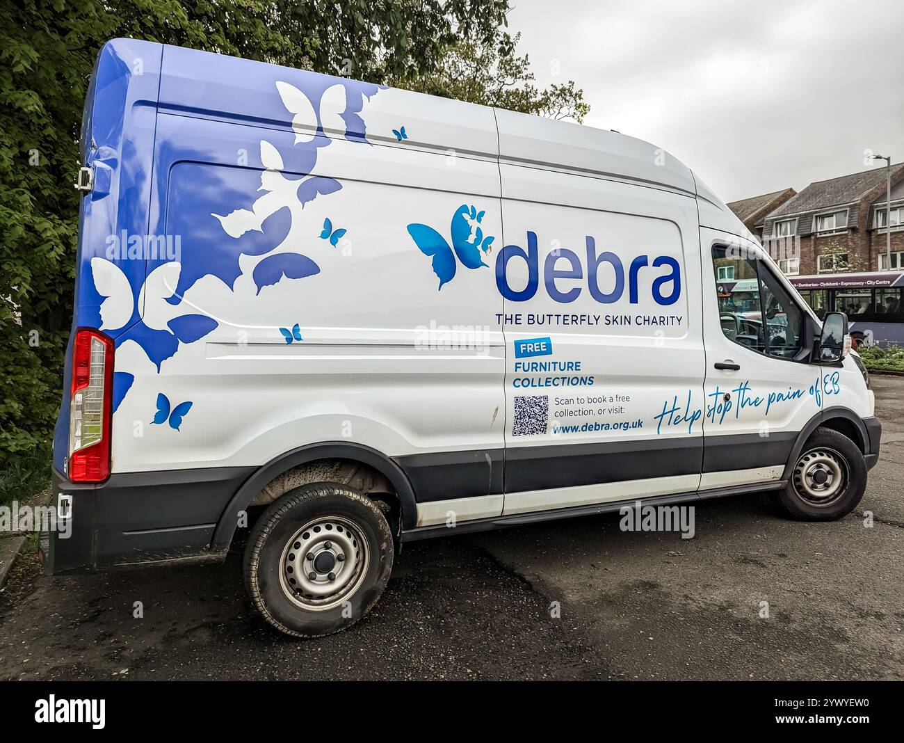 Debra - The Butterfly Skin Charity donations pick-up van - sideview - Smartphone Captured Stock Image