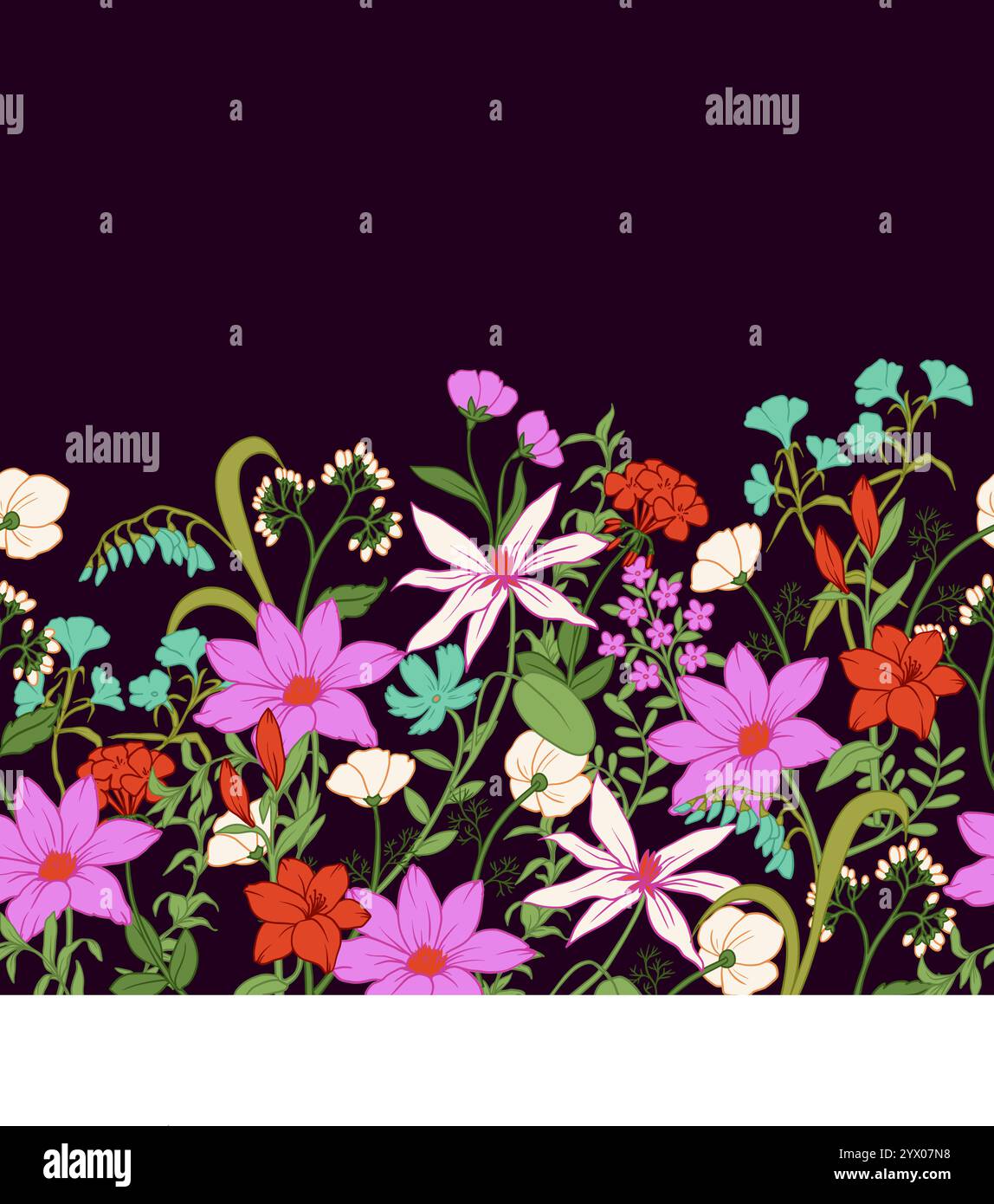 Floral border with graphic wild flowers. Vector Stock Vector Image ...