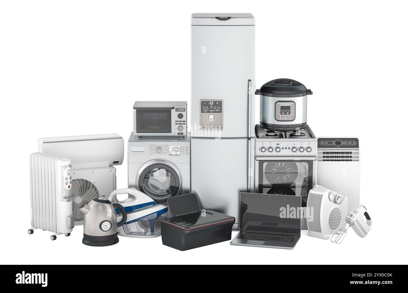 Domestic, household and kitchen appliances. 3D rendering isolated on white background Stock Photo