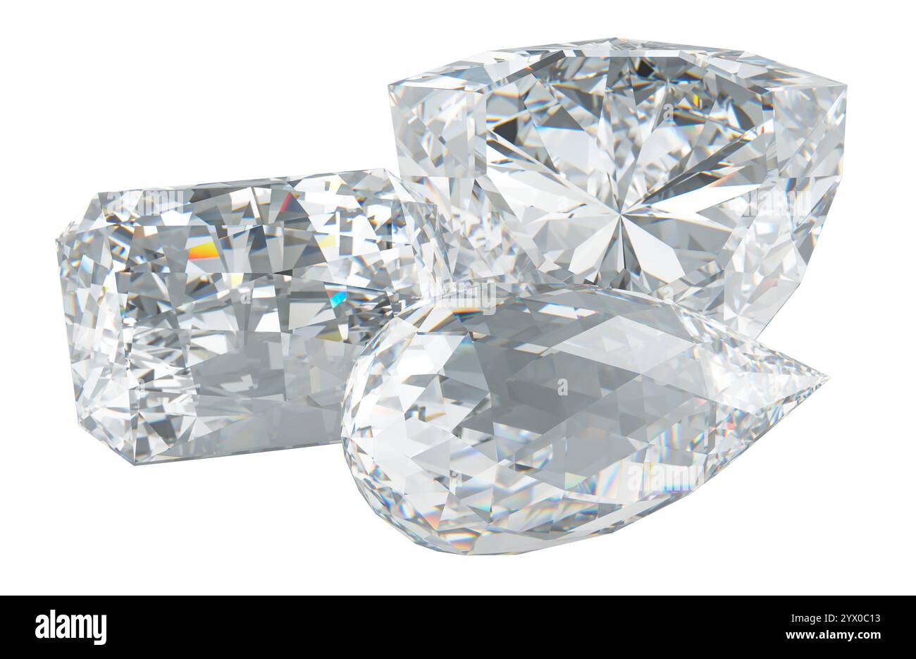 Diamond Stone Rendring Diamonds, gemstones with different cuts. 3D rendering isolated on white ...
