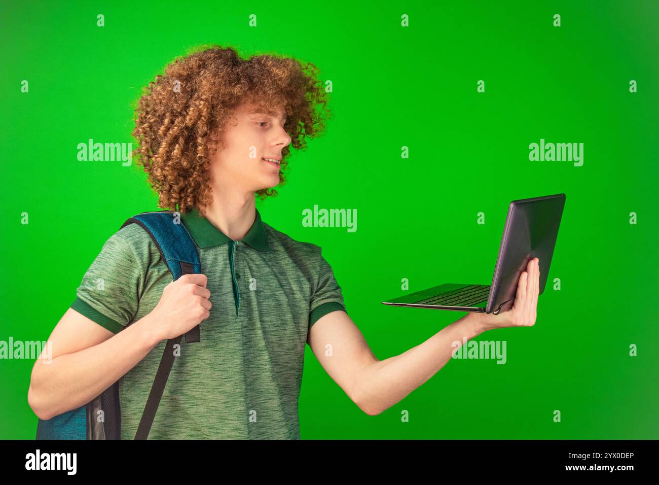 Curly haired man shows hands hi-res stock photography and images - Alamy