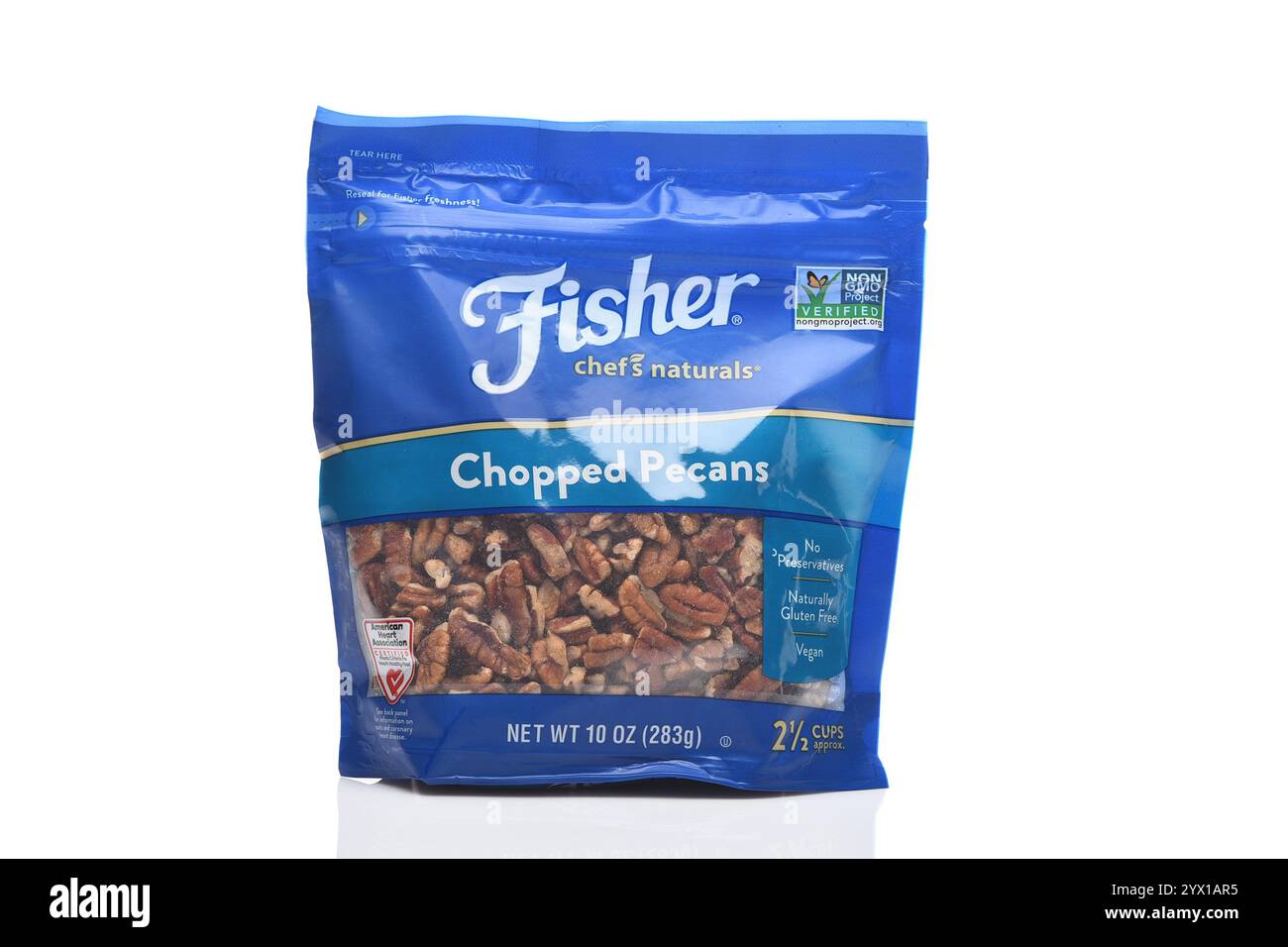 IRVINE, CALIFRONIA- 11 DEC 2024: A 10 ounce bag of Fisher Chopped Pecans. Stock Photo