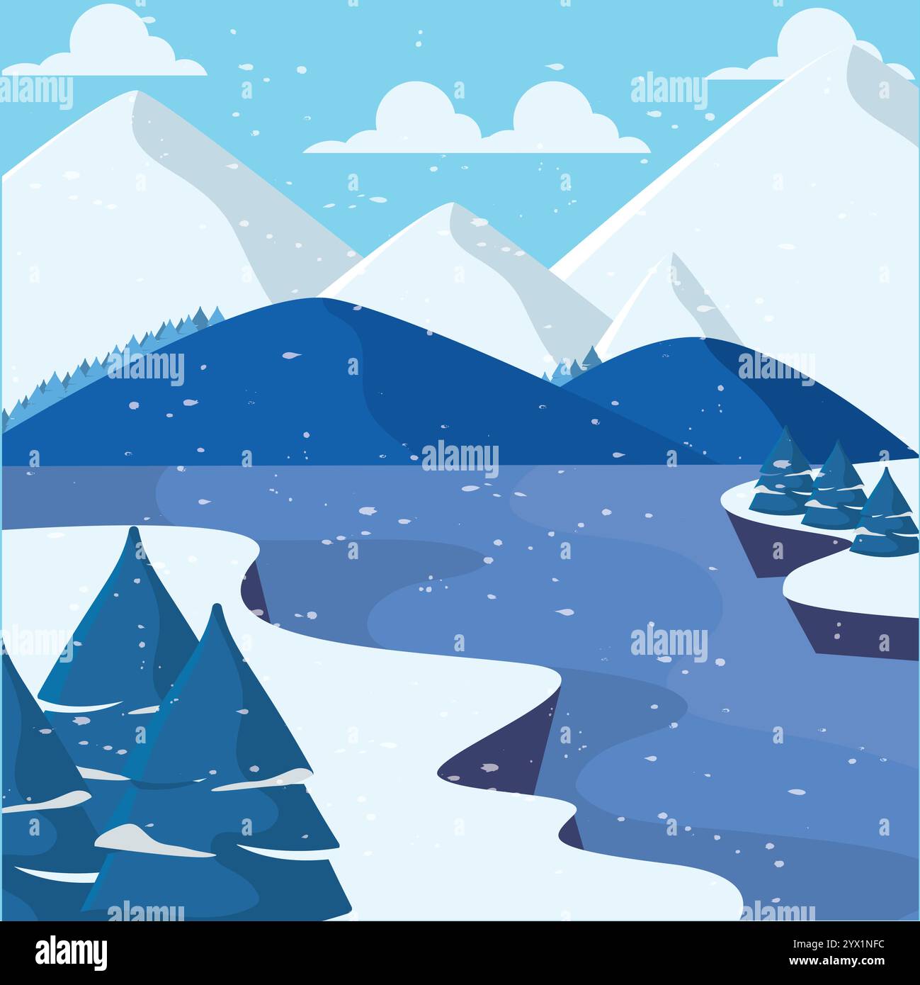 Serene winter landscape snowy mountains Stock Vector Images - Alamy