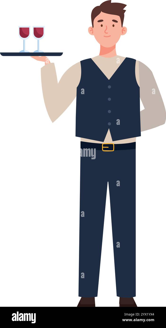 Smiling adult waiter serving Cut Out Stock Images & Pictures - Alamy
