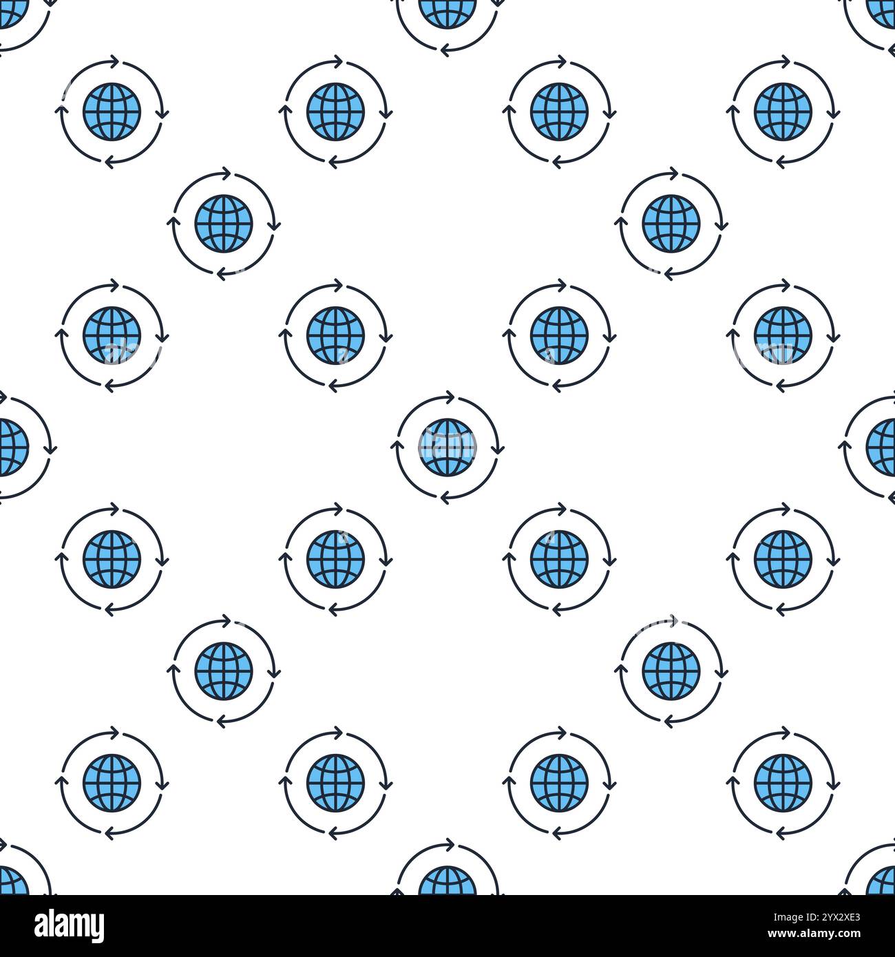 Arrows and Blue World vector Earth Globe concept colored seamless pattern Stock Vector