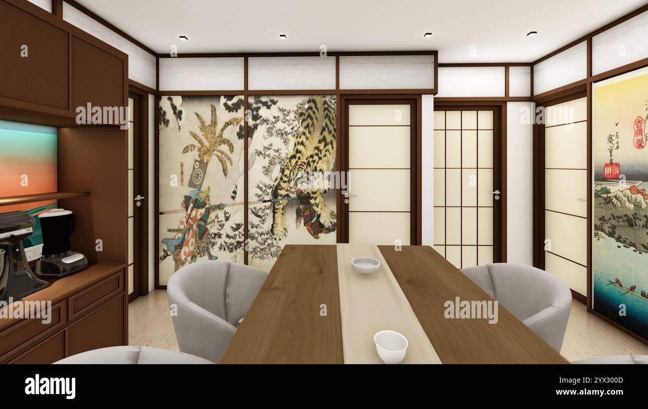 Interior Design of a wabi sabi dining space with shoji screens and ...