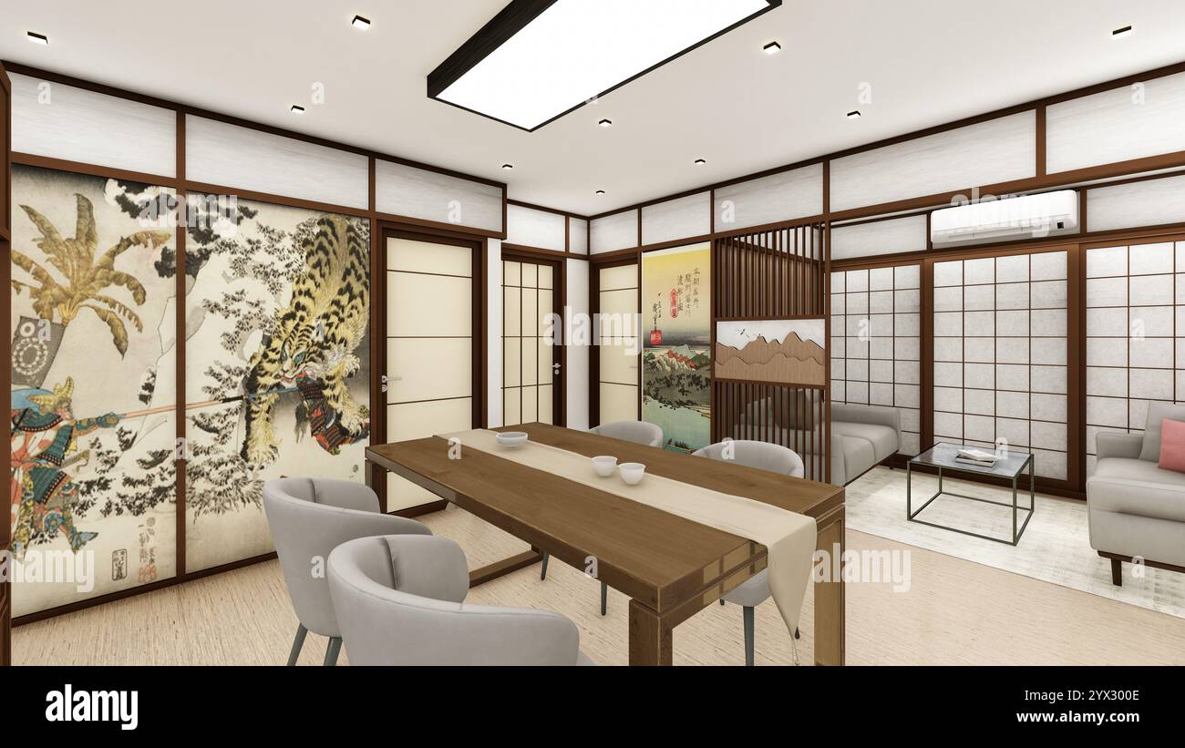 Interior Design of an art inspired Japanese style living room with ...