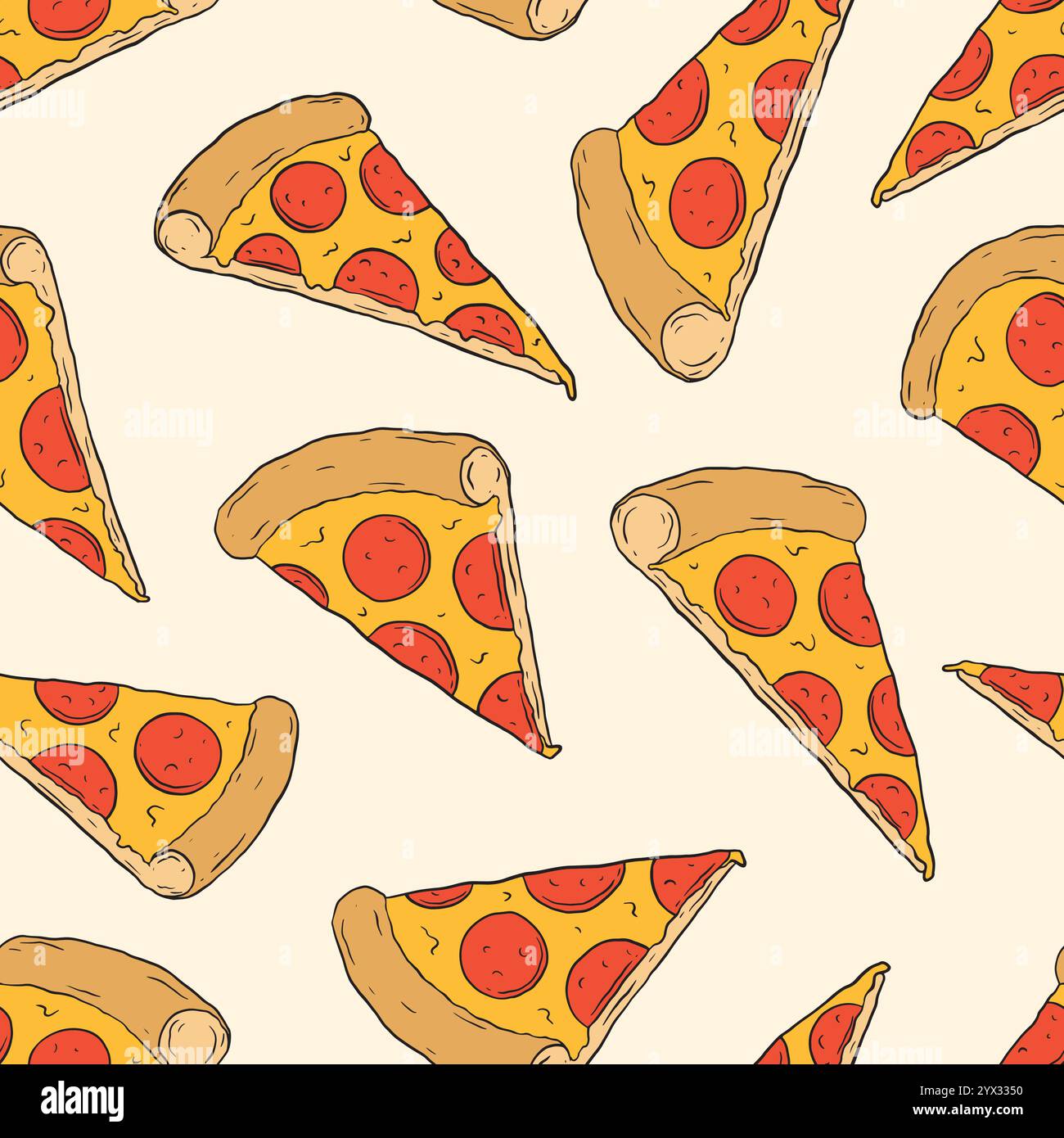 Pizza doodle seamless pattern. Vector background illustration Stock Vector