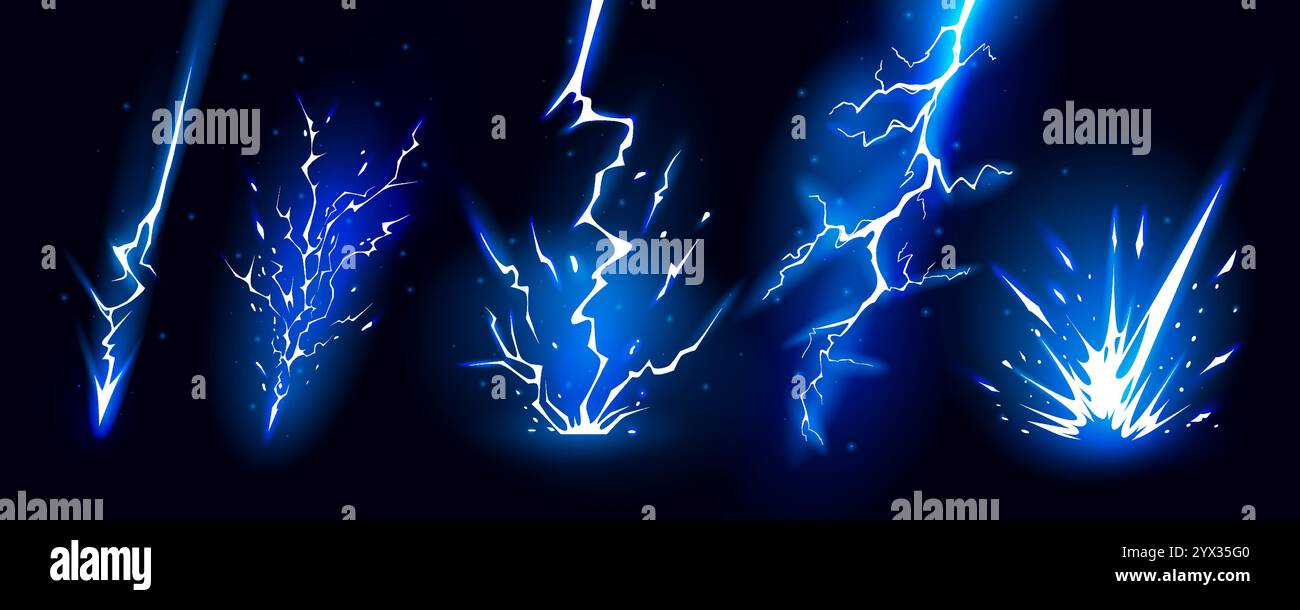 Lightning strike bolt silhouettes sequence vector illustration. Stock Vector