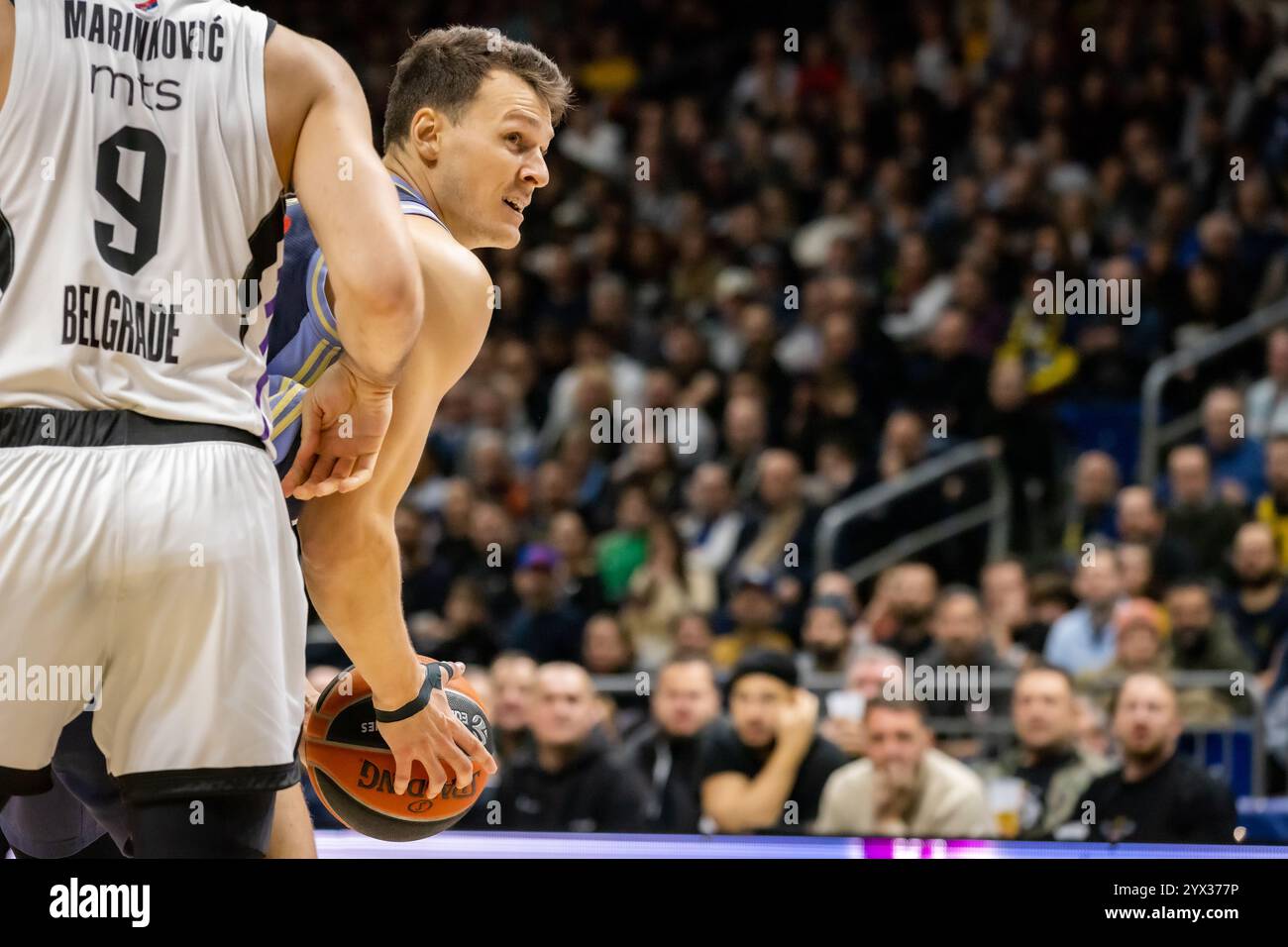 Berlin, Germany. 12th Dec, 2024. Yanni Wetzell (5) of ALBA Berlin seen during the Turkish Airlines EuroLeague basketball match between ALBA Berlin and Partizan Mozzart Bet Belgrade at the Uber Arena in Berlin. Credit: Gonzales Photo/Alamy Live News Stock Photo