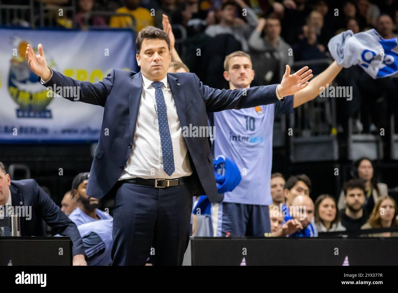 Berlin, Germany. 12th Dec, 2024. Head coach Israel Gonzalez of ALBA Berlin seen during the Turkish Airlines EuroLeague basketball match between ALBA Berlin and Partizan Mozzart Bet Belgrade at the Uber Arena in Berlin. Credit: Gonzales Photo/Alamy Live News Stock Photo