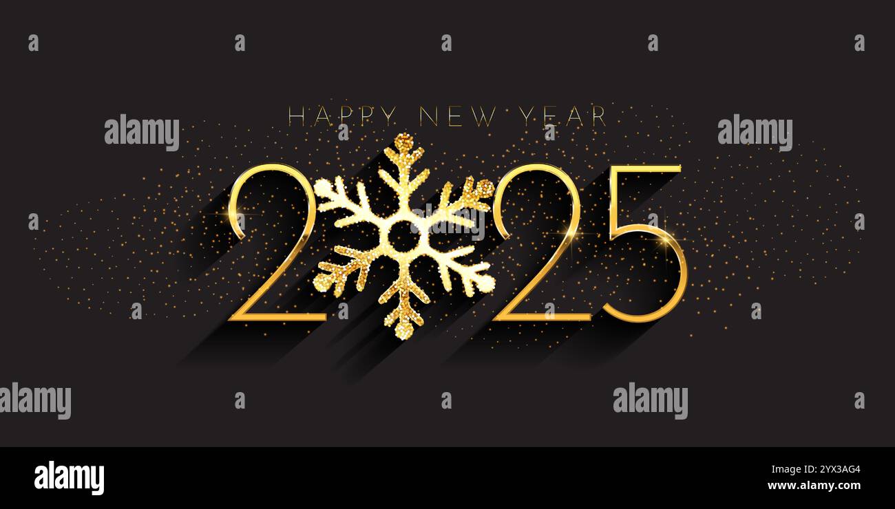 Happy New Year banner with a gold glittery snowflake design Stock ...