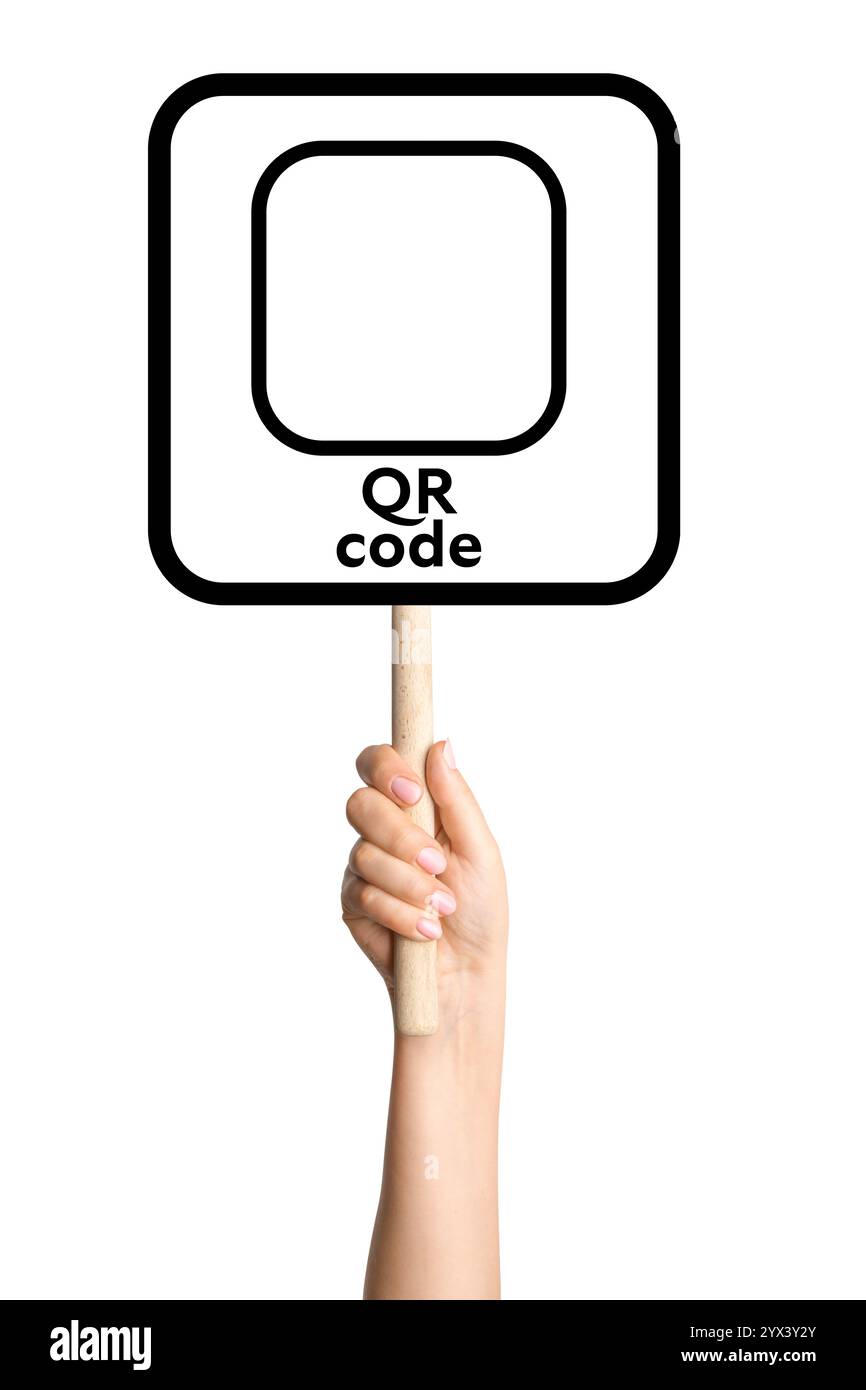 Empty frame sign for QR code on a blank background with a white pole ...