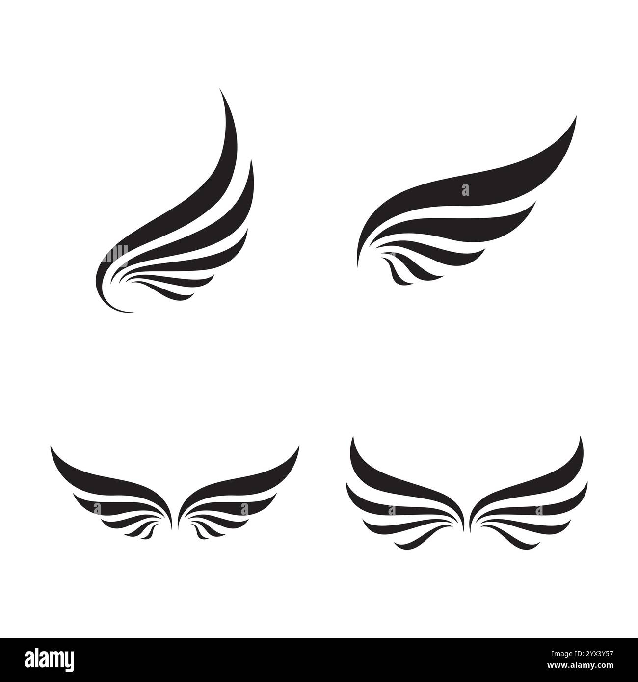 A minimalistic wing black and white vector illustration of a stylized ...