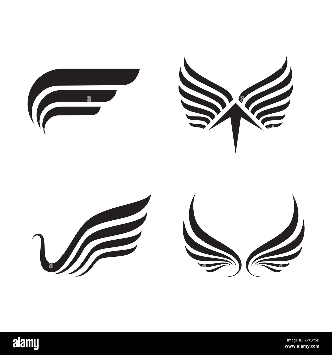 A minimalistic wing black and white vector illustration of a stylized ...