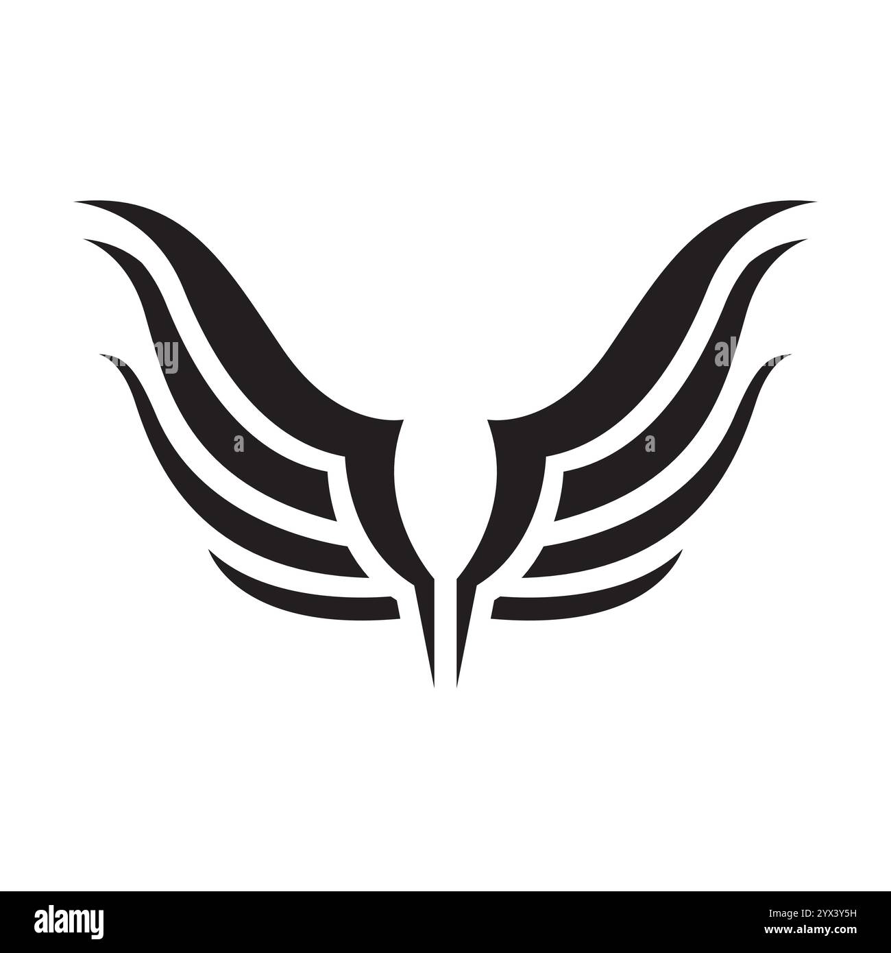 A minimalistic wing black and white vector illustration of a stylized ...