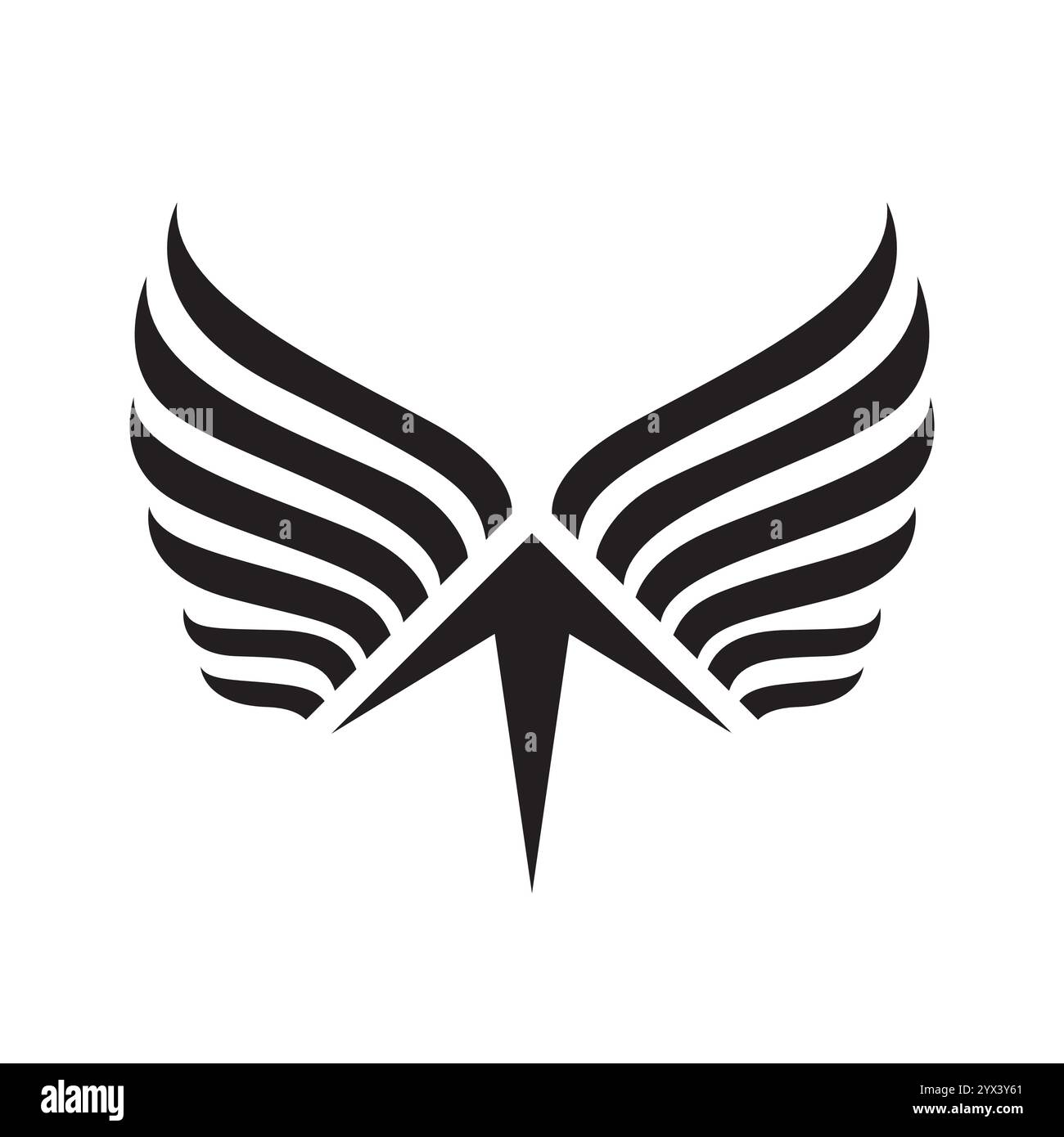 A minimalistic wing black and white vector illustration of a stylized ...
