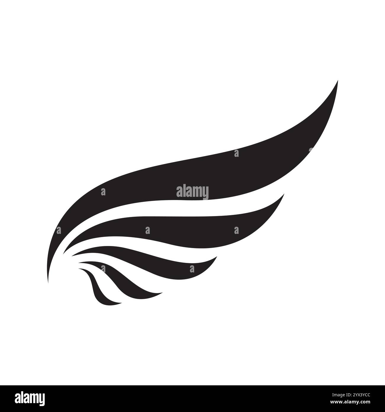 A minimalistic wing black and white vector illustration of a stylized ...