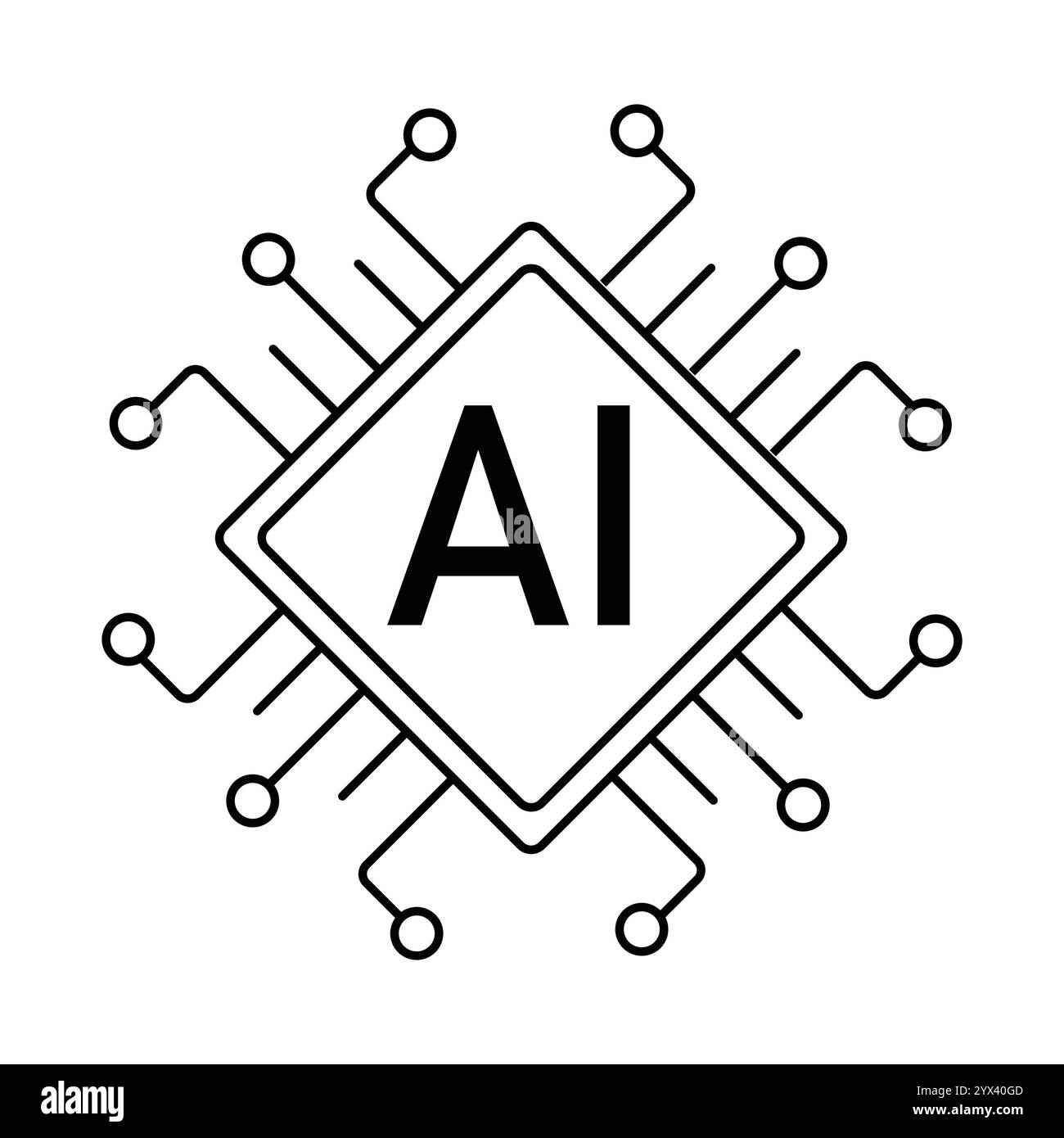 AI circuit board line icon, simple Electric processor chip, Artificial intelligence AI processor. CPU future tech symbol. Vector illustration Stock Vector