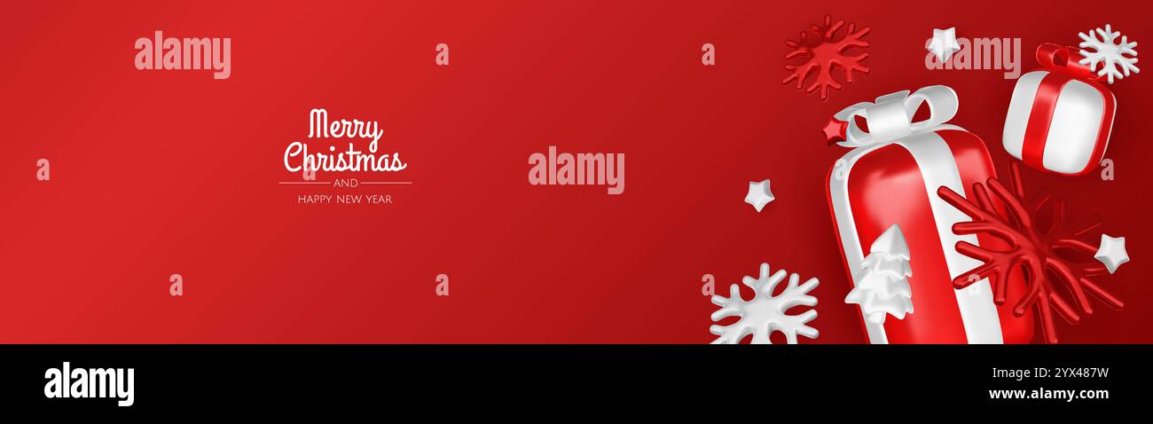 Gifts Header Christmas banner with gift boxes and snowflakes. Header poster for ...