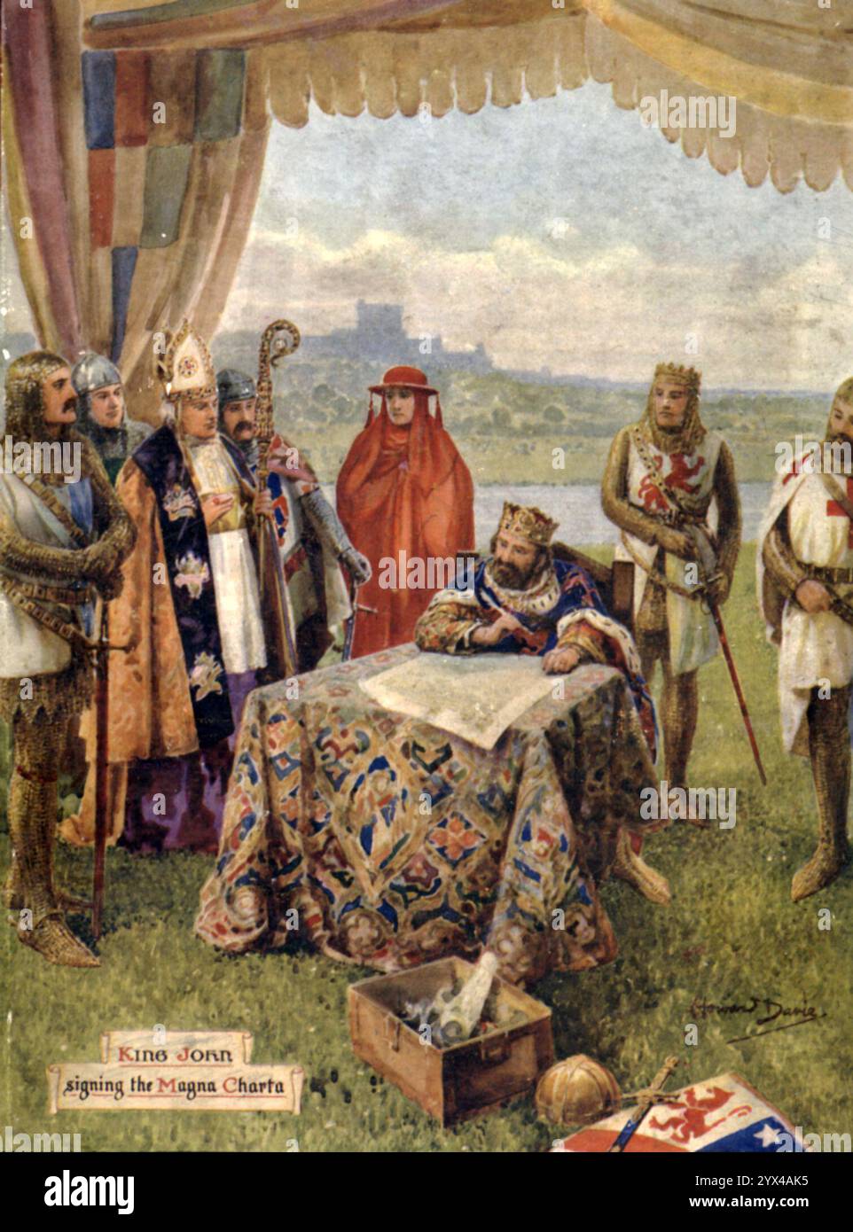 &amp;#39;King John signing the Magna Charta&amp;#39;, 1925. Illustration of a wax ...