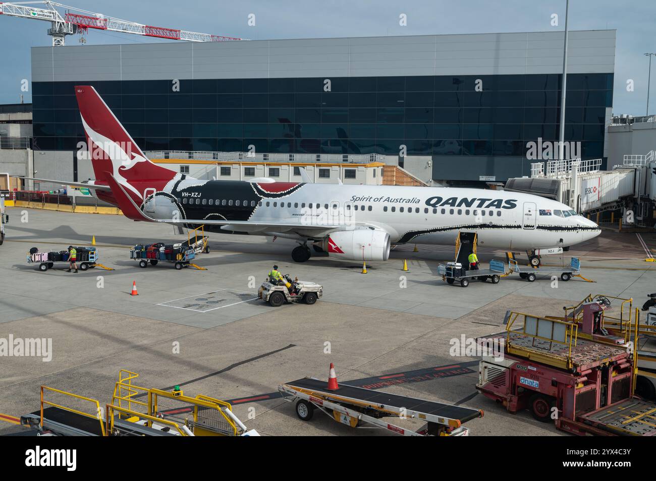 02.11.2024, Melbourne, Victoria, Australia - Boeing 737-800 jet of Australian airline Qantas Airways in Mendoowoorrji Livery at Melbourne Airport. Stock Photo