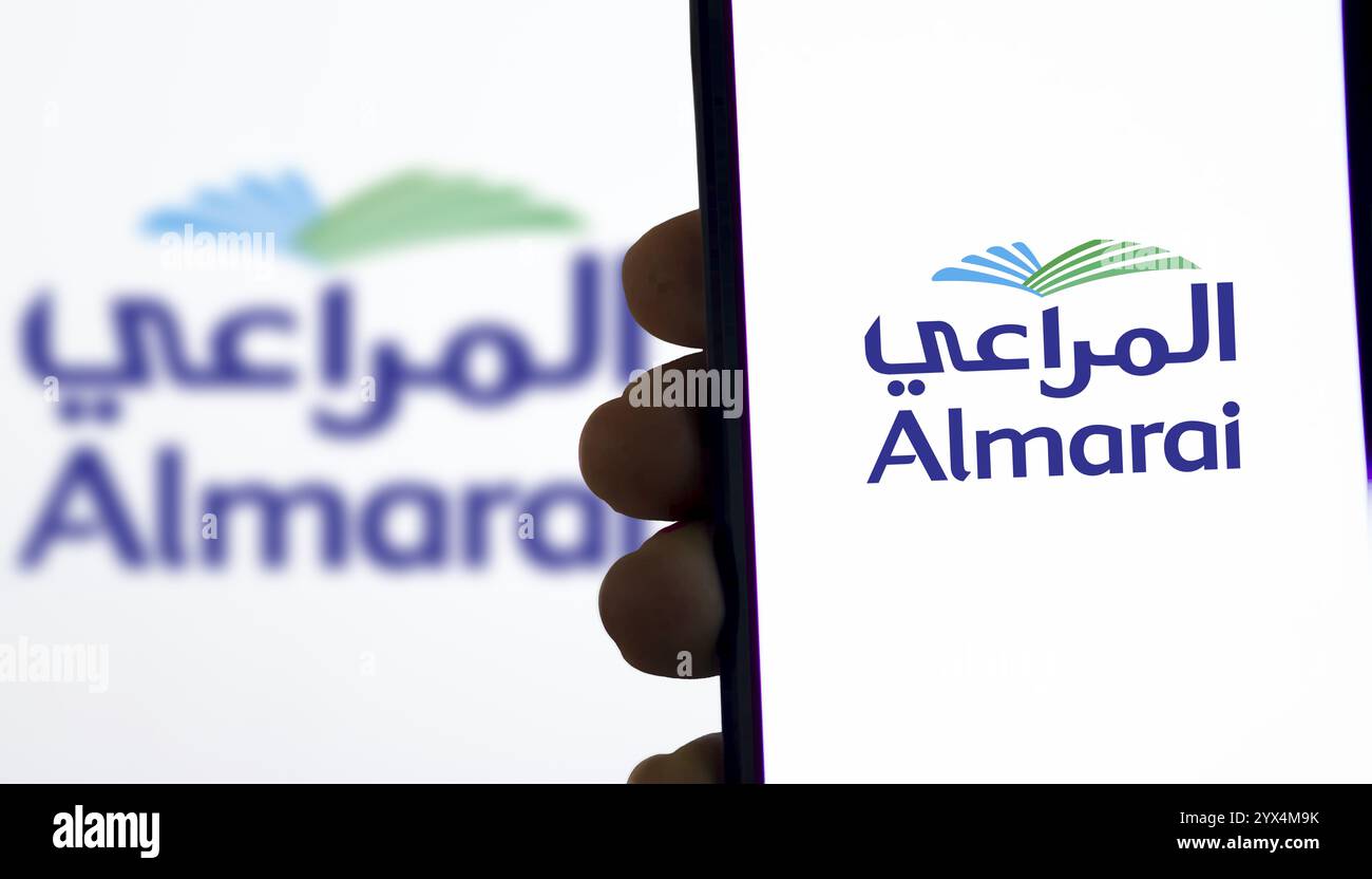 Smartphone with logo of Saudi Arabian dairy company Almarai Company on ...